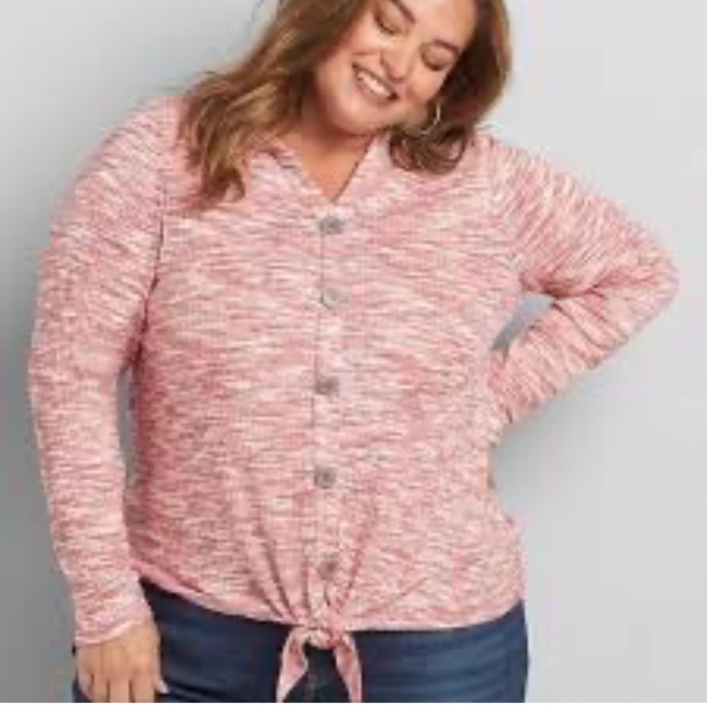 Lane Bryant Pink Button-Front Hoodie